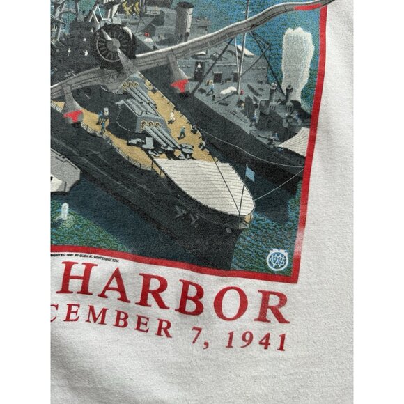 Vintage 90's USS Arizona Pearl Harbor Hawaii Battleship USA World War White Tee - Picture 5 of 16